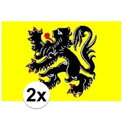 Vlag van Vlaanderen - 2x - met leeuw - geel - 90 x 150 cm - polyester - met ophangogen