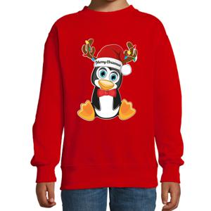 Kersttrui/sweater voor jongens/meisjes - Merry Christmas - rood - Kerst pinguin