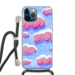 Roze wolken met vogels: iPhone 12 Pro Transparant Hoesje met koord