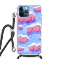 Roze wolken met vogels: iPhone 12 Pro Transparant Hoesje met koord