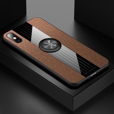 Voor iPhone XS Max XINLI stiksels doek Textue schokbestendig TPU beschermhoes met ring houder (bruin)