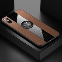 Voor iPhone XS Max XINLI stiksels doek Textue schokbestendig TPU beschermhoes met ring houder (bruin)