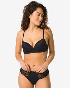 HEMA Damesstring Micro Met Kant Zwart (zwart)