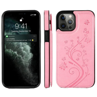 iPhone 16 hoesje - Backcover - Pasjeshouder - Portemonnee - Bloemenprint - Kunstleer - Roze - thumbnail