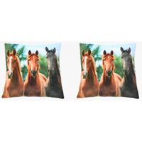 2x Sierkussens met paarden dierenprint 35 cm - thumbnail