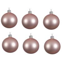 Decoris kerstballen - 6x - lichtroze - 8 cm - glas - mat - velvet - kerstversiering