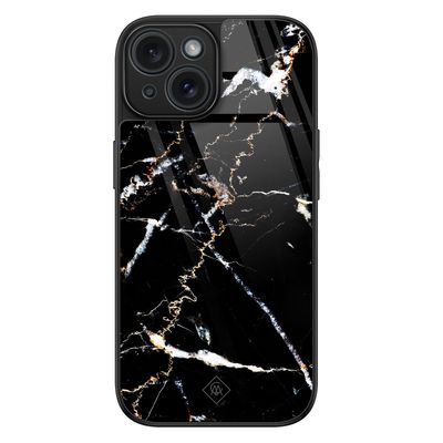 iPhone 15 glazen hardcase - Marmer zwart