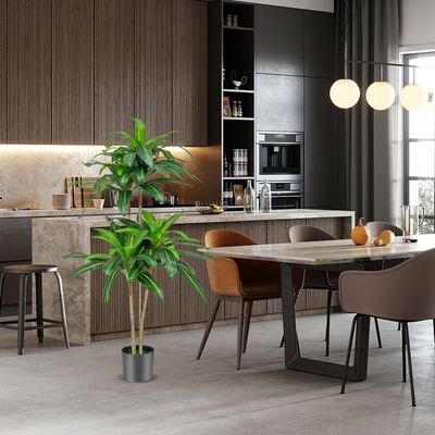 140 cm Hoge Kunstboom Nep Dracaena Plant met 92 Bladeren Cement Pot Foam Hoes Onderhoudsvrij voor Tuindecoratie Thuiskantoor