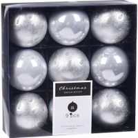 9x Kerstboomversiering luxe kunststof kerstballen zilver 6 cm - thumbnail