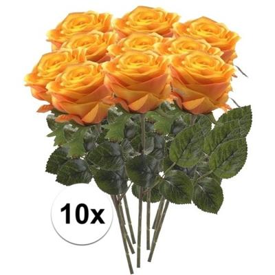 Kunstbloem roos Simone - 10x - geel/oranje - 45 cm - decoratie bloemen