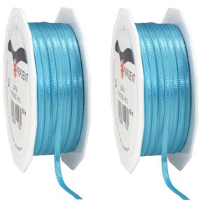 2x Luxe hobby/decoratie turquoise satijnen sierlinten 0,3 cm/3 mm x 50 meter