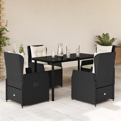 5-delige Tuinset met kussens poly rattan zwart