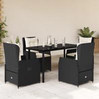 5-delige Tuinset met kussens poly rattan zwart