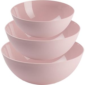 Plasticforte voedsel serveer schalen set - 3x stuks - roze - kunststof - Dia 20/25/28 cm