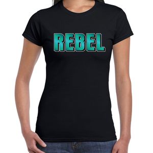 Rebel fun tekst t-shirt zwart dames