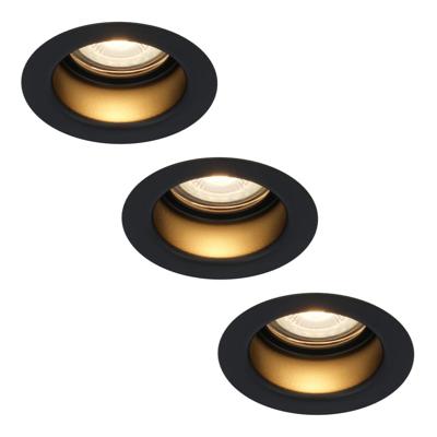 Set van 3 Mari LED inbouwspots verzonken - 4 Watt 345 lumen - 2700K warm wit - GU10 - Dimbaar - Rond - IP65 Waterdicht - Zwart - Anti-glare