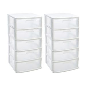 2x stuks ladeblok/bureau organizer met 5x lades wit/transparant L40 x B39 x H81 cm