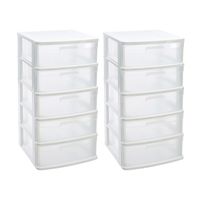 2x stuks ladeblok/bureau organizer met 5x lades wit/transparant L40 x B39 x H81 cm