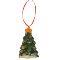 Kersthanger kerstboom - rood - 8 cm - keramiek - kerstornament - kerstboomversiering