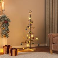 VidaXL Kerstdecoratie kerstboom met houten basis 120 cm metaal zwart