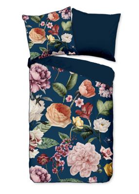 Descanso Dekbedovertrek "bloemen" - Blauw - (135x200 cm) - Biologisch Katoen satijn