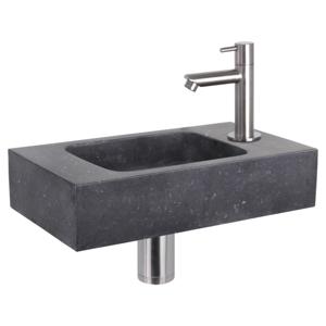 Differnz fonteinset bombai black - natuursteen - kraan recht - 40 x 22 x 9 cm - mat chroom