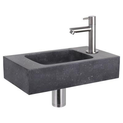 Differnz fonteinset bombai black - natuursteen - kraan recht - 40 x 22 x 9 cm - mat chroom