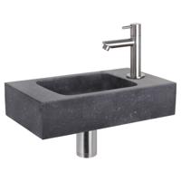 Differnz fonteinset bombai black - natuursteen - kraan recht - 40 x 22 x 9 cm - mat chroom