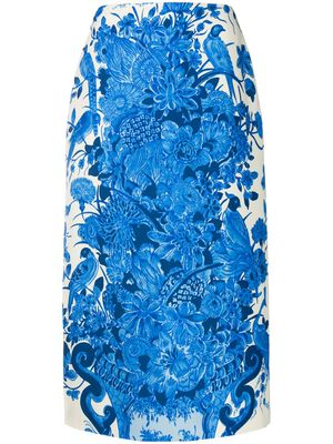 Valentino Garavani robe mi-longue à fleurs - Bleu