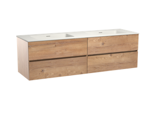 Storke Edge zwevend badmeubel 170 x 52 cm ruw eiken met Mata dubbele wastafel in mat witte solid surface