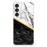 Samsung Galaxy A55 Anti-Shock Hoesje Marmer Wit Zwart - Origineel Cadeau Man