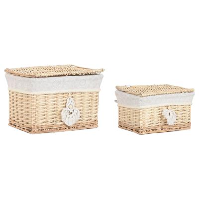 Decoratieve Doos Home ESPRIT Natuurlijk vlechtwerk Boho (2 Onderdelen)