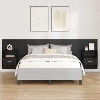 Hoofdbord Met Kast met lade 3 pcs Zwart Eiken Bewerkt hout