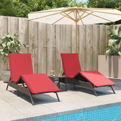Ligstoelen 2 st met tafel poly rattan bruin (alleen VS)
