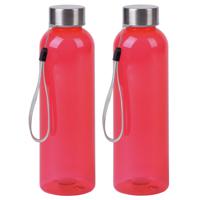 Waterfles / drinkfles / sport bidon Olympic - 2x - rood - kunststof - 500 ml - rvs schroefdop - thumbnail