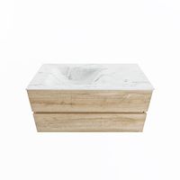 MONDIAZ VICA-DLUX 100cm badmeubel onderkast Washed Oak 2 lades. Inbouw wastafel CLOUD links 1 kraangat, kleur Opalo. - thumbnail