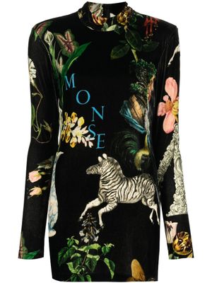 Monse robe courte en velours à imprimé graphique - Noir