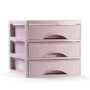 Ladeblokje/bureau organizer met 3x lades - roze - L18 x B23 x H17 cm - plastic