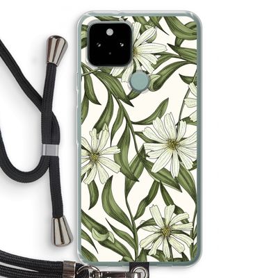 Wit bloemenpatroon: Pixel 5 Transparant Hoesje met koord