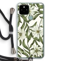Wit bloemenpatroon: Pixel 5 Transparant Hoesje met koord Wit bloemenpatroon: Pixel 5 Transparant Hoesje met koord