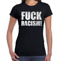 Fuck racism protest t-shirt zwart voor dames - thumbnail