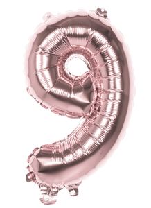 Cijfer Ballon &apos;9&apos; Folie Rosé Goud 36cm