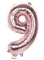 Cijfer Ballon '9' Folie Rosé Goud 36cm