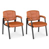 2-delige set Conferentiestoelen met Gestoffeerde Armleuningen & Metalen Frame Bezoekersstoelen Bruin