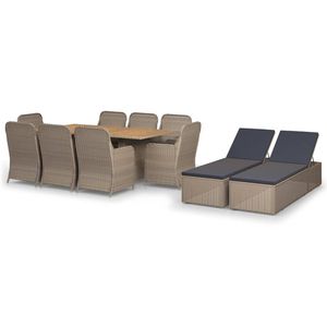 vidaXL 11-delige Tuinset poly rattan bruin