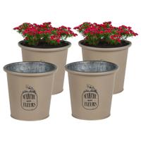 Plantenpot/bloempot voor buiten - 4x - zink - taupe - D14 x H13 cm - thumbnail