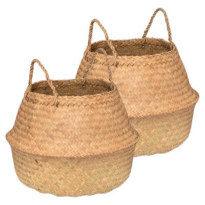 Opbergmand Danilo - 2x - rond - riet - naturel - 40 x 41 cm - opvouwbaar - decoratie mand