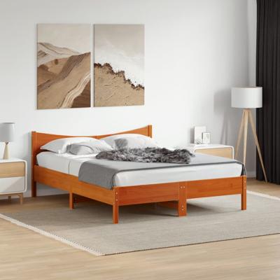 Bedframe zonder matras massief grenenhout wasbruin 150x200 cm