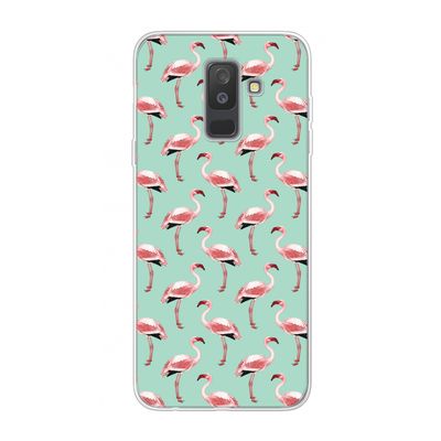 Flamingoprint groen: Samsung Galaxy A6 Plus (2018) Transparant Hoesje