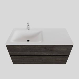 Badkamermeubel Solid Surface BWS Oslo 100x46 cm Links Wood Dark Brown (met 1 kraangat)